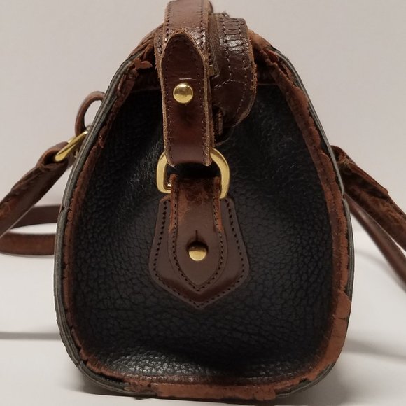 Dooney & Bourke Black & Burnt Cedar Leather Satchel - Vintage - Picture 8 of 16